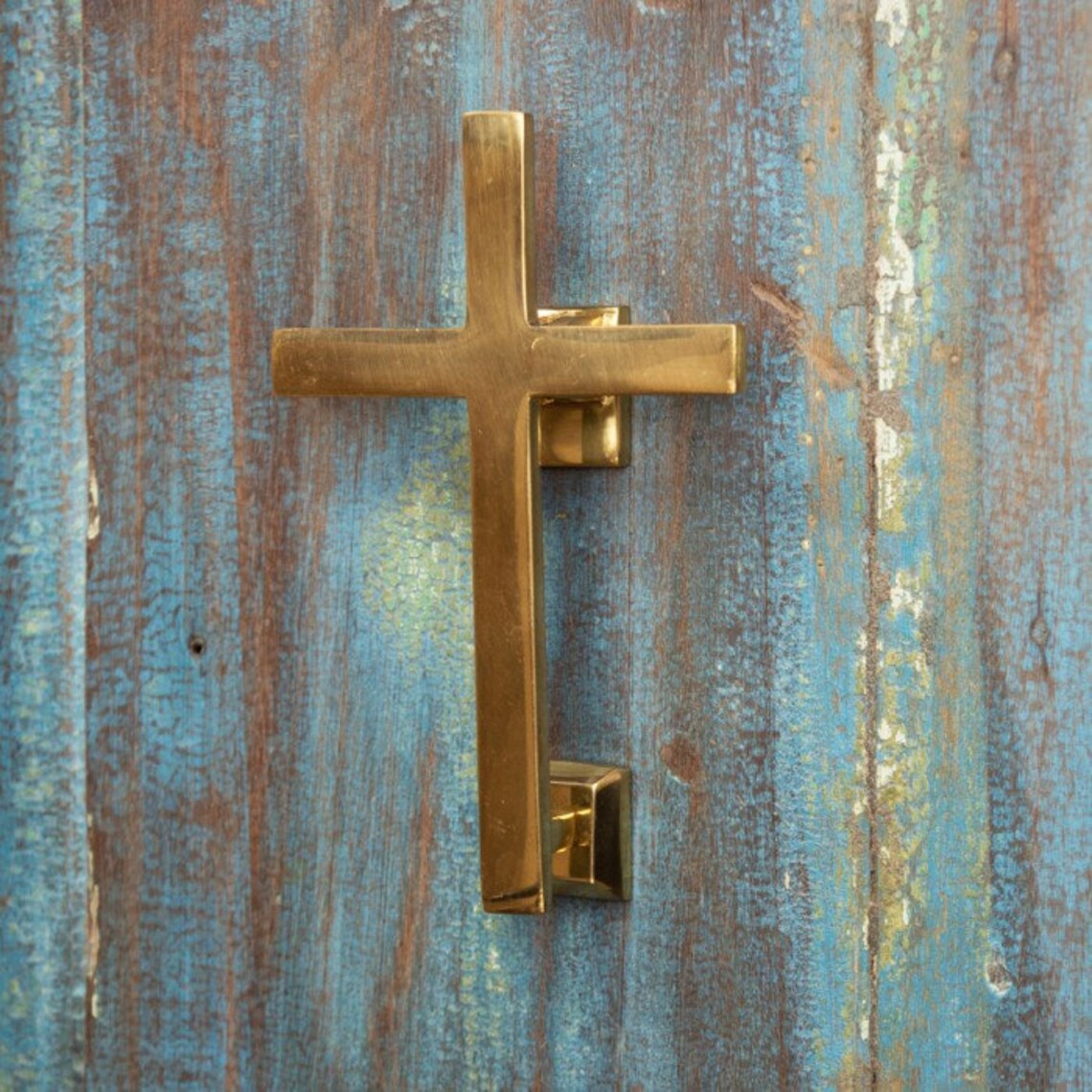 Polished Brass Cross Door Knocker Etsy