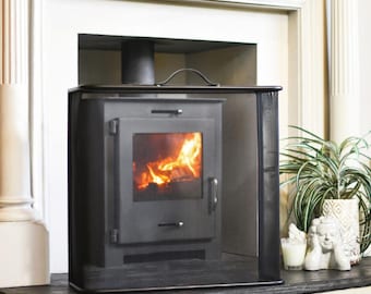 Black Enclosed Curved Fire Guard With Handle