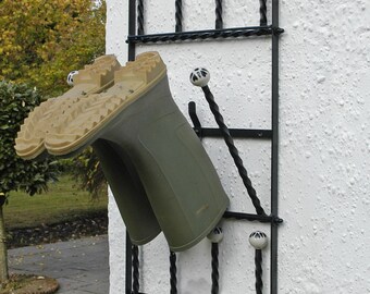 Foldable Wall Mounted Wellington Boot Rack, Wrought Iron Welly
