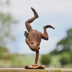 Rustic Cast Iron Handstand Frog Garden Sculpture | Hand-cast Garden Ornaments