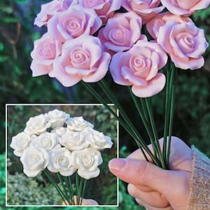 Set of Six Hand Painted Bunch of Ceramic Pink Roses