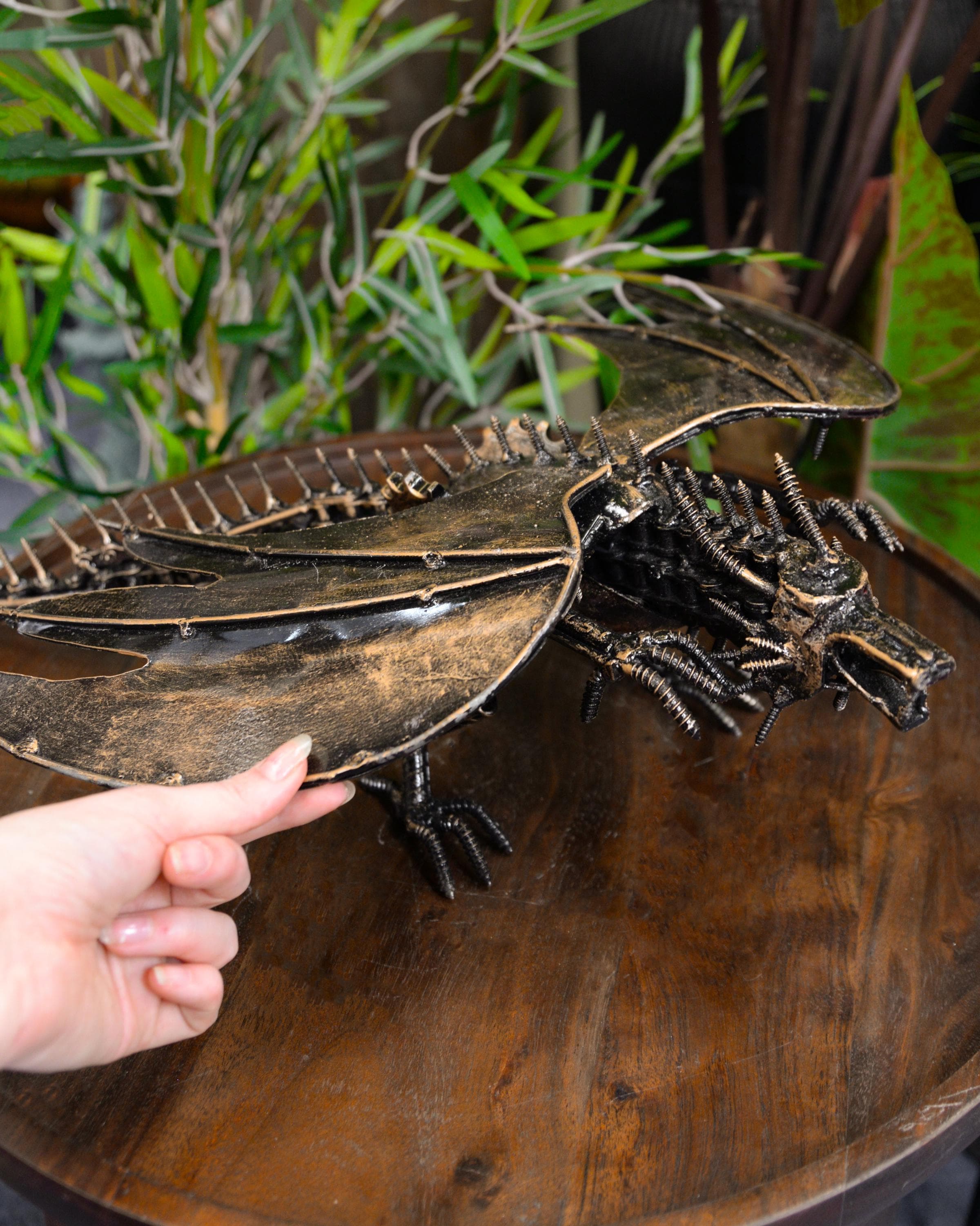 Handcrafted Recycled Metal Dragon Sculpture: Upcycled Scrap Art