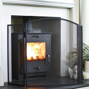 3-Panel Black Metal Fireplace Screen - Spark Guard For Indoor/Outdoor Use - Modern Style, 49.5" Wide