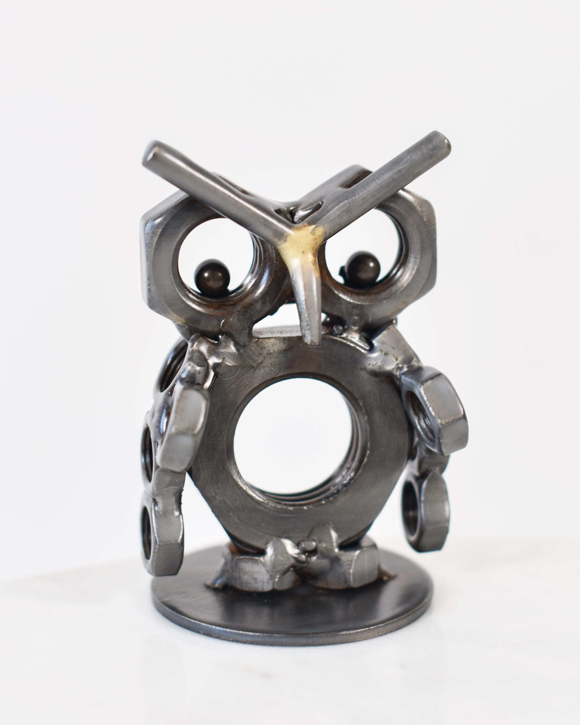 Scrap Metal Art Mini Owl Sculpture, 100% Recycled Materials, Adorable Stocking Filler, Night owls, N