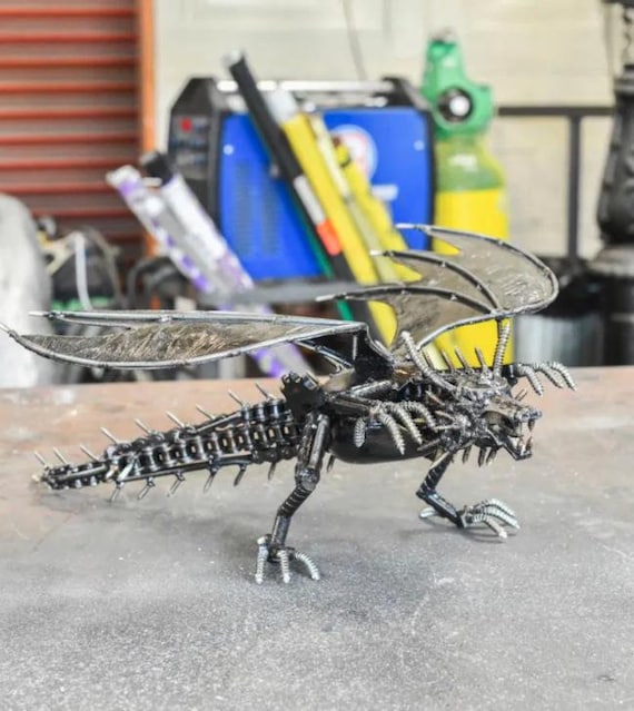 Handcrafted Recycled Metal Dragon Sculpture: Upcycled Scrap Art