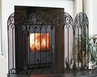 Black Steel Fire Guard: Vintage Victorian Style Fire Screen