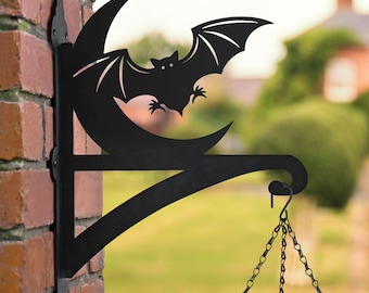 Bat and Moon Hanging Basket Bracket, Gothic Halloween Decor