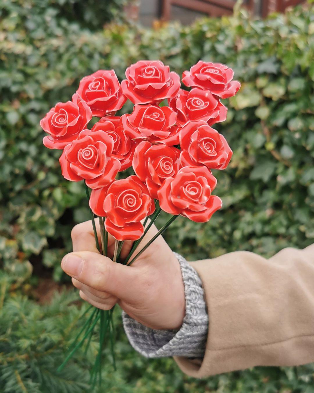 Sets of 6 or 12 Hand Painted Ceramic Red Roses | Valentines ...