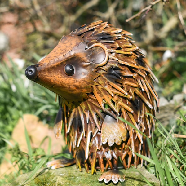 Hand-Painted Metal Hedgehog Garden Sculpture