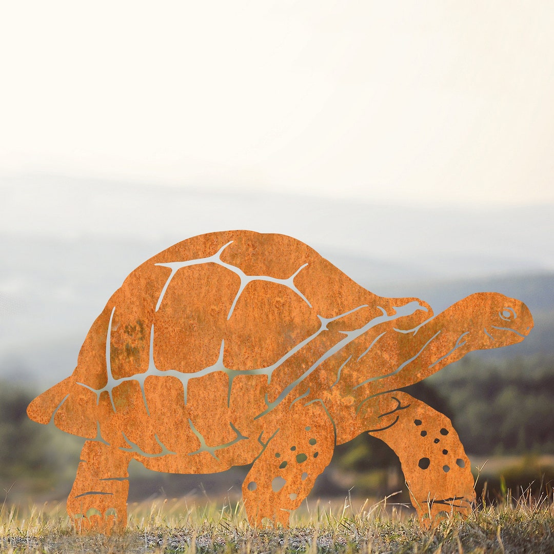 Rustic Steel Tortoise Garden Sculpture, Outdoor Metal Art - Etsy