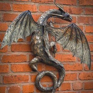 Large Metallic Metal Dragon Wall Art