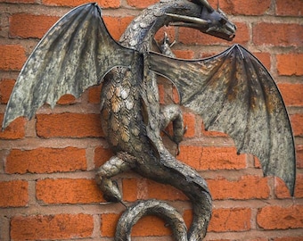 Large Metallic Metal Dragon Wall Art
