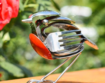 Recycled Cutlery Handcrafted Robin Ornament | Fork and Spoon Sustainable Sculpture