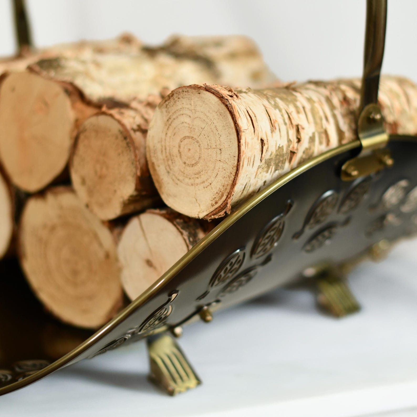Curved Log Rack Antique Brass Curved Log Rack Basket With Handle, Log Holder, Firewood ...
