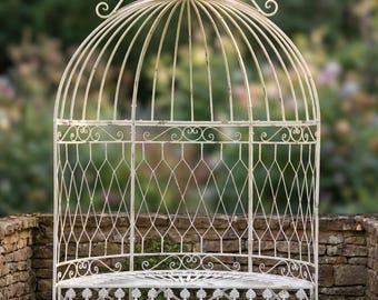 Rustic Antique Cream Dome Arbour Bench | Wrought Iron Couples Bench