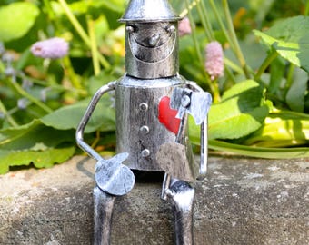Mini Sitting Tin Man Garden Ornament, Metal Man Garden Decor