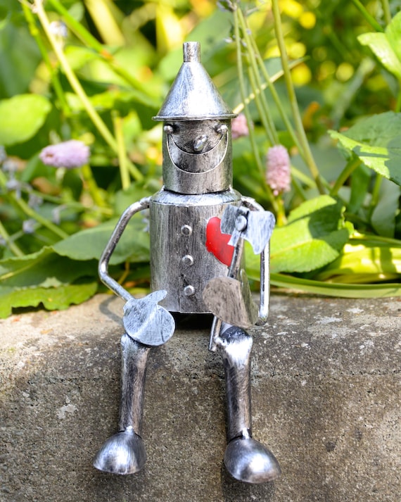Mini Sitting Tin Man Garden Ornament, Metal Man Garden Decor