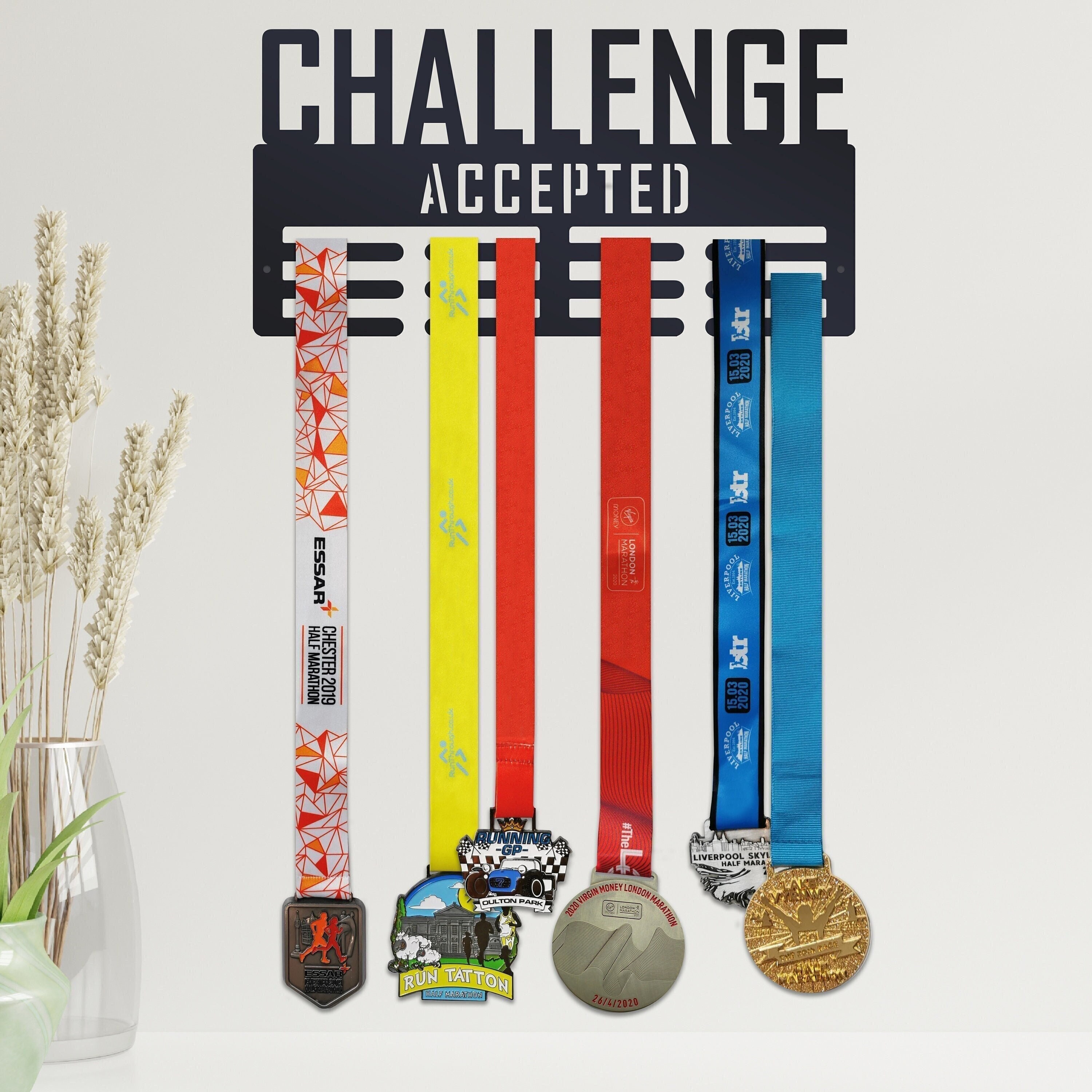 Challenge Accepted Sports Medal Hanger/ Runners, Athletes, Sports, Racing, Races, Exercise, Training, Proud, Medals, Sports Fans