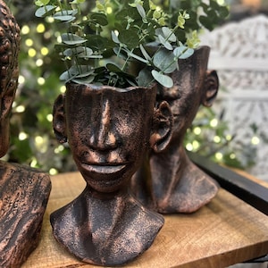 Copper Abstract Face Vase | Indoor or Outdoor Use | Cast Aluminium Planter | Two Sizes Available