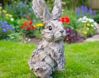 Resin Hand Painted Driftwood Effect Rabbit Garden Sculpture - Indoor or Outdoor Use