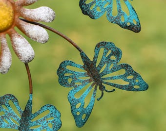 Hand-painted Butterfly and Daisy Garden Wind Spinner, Garden