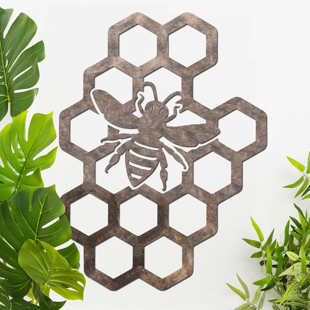 kitchen wall art | bee art print | honey bee decor |... Rustic Finish Bee Honeycomb Design Indoor or Outdoor Wall Art/ Bee, Eco ...