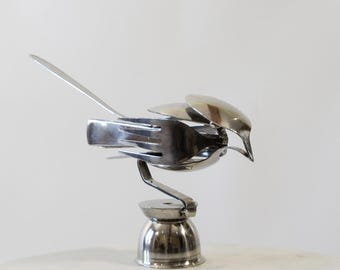 Recycled Silver Cutlery Bird Sculpture: Metal Spoon & Fork Art Ornament