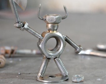 Scrap Metal Viking Sculpture: Up-cycled Welded Art with Sword