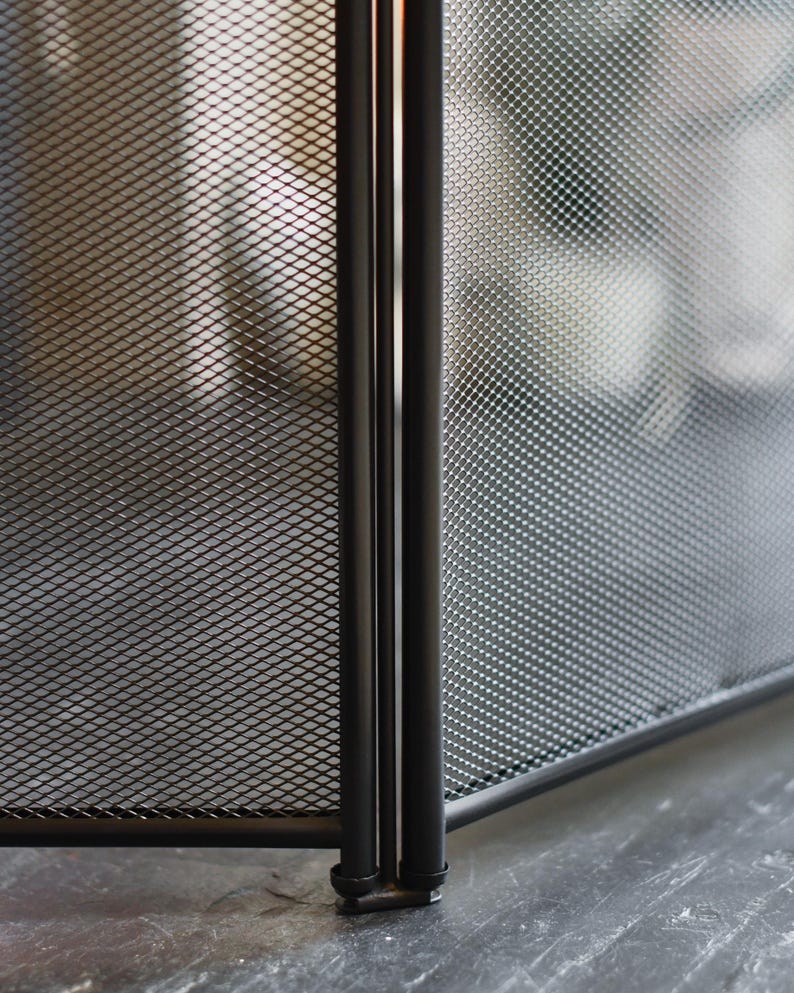 Black Three Fold Fire Guard, Mesh Guard, Fire Screen, Timeless Design