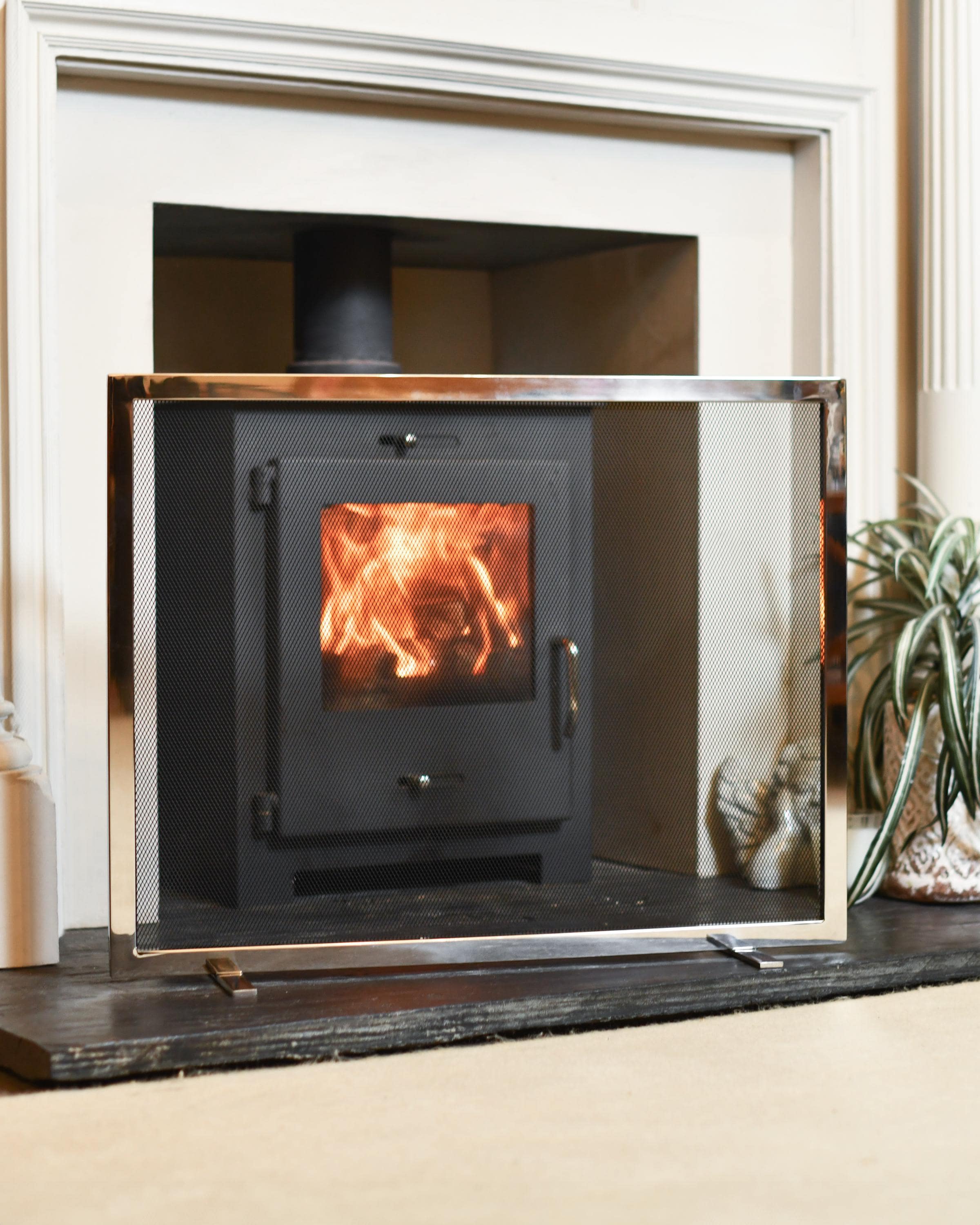 Polished Stainless Steel Fire Screen, Fire Guard, Contemporary Fire ...