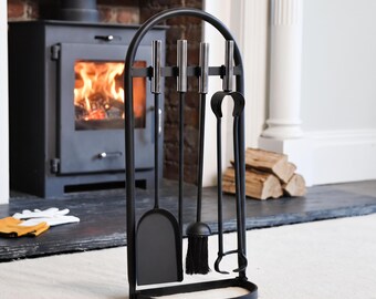 Contemporary Black Fireside Companion Set H61cm