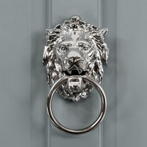 Forge Bright Chrome Lion Door Knocker Etsy