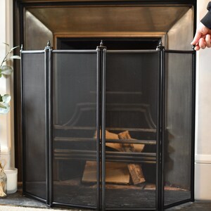 Traditional Black Four Fold Fire Guard, Mesh Guard, Open Fires, Wood ...