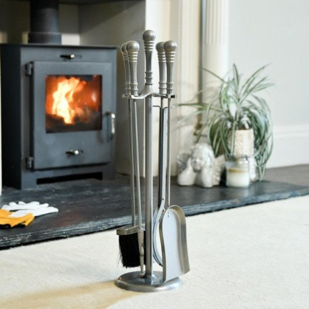 64cm Modern Brushed Pewter Companion Set/ Silver Fireside Tool - Etsy Hong  Kong