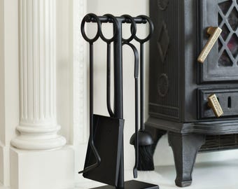 Black 4-Piece Fireside Tool Set | Steel Companion Set With Loop Handles