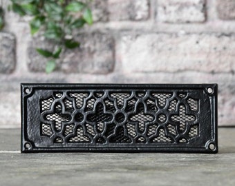 Cast Iron Flat Air Brick Cover 9" x 3.25" with Mesh Guard/Air Vent, Iron Hardware, Provides Ventilation, Circulation of Air, Metal Air Brick