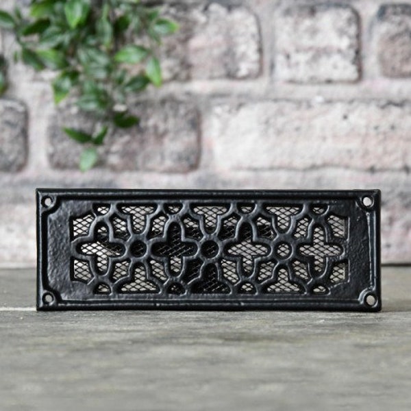 Cast Iron Flat Air Brick Cover 9" x 3.25" with Mesh Guard/Air Vent, Iron Hardware, Provides Ventilation, Circulation of Air, Metal Air Brick