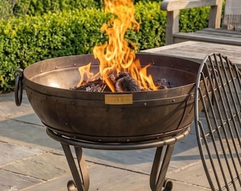 Iron Fire Bowl with Stand and Grill | Traditional Fire Pit, BBQ - Various Sizes Available