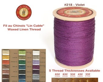 Fil Au Chinois 50g "Lin Cable" WAXED LINEN - #218 VIOLET - for solid stitching, 5 thicknesses available - Made in France