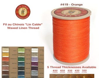 Fil Au Chinois 50g "Lin Cable" WAXED LINEN - #419 ORANGE - for solid stitching, 5 thicknesses available - Made in France