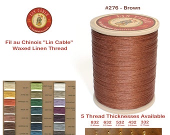 Fil Au Chinois 50g "Lin Cable" WAXED LINEN - #276 BROWN - for solid stitching, 5 thicknesses available - Made in France