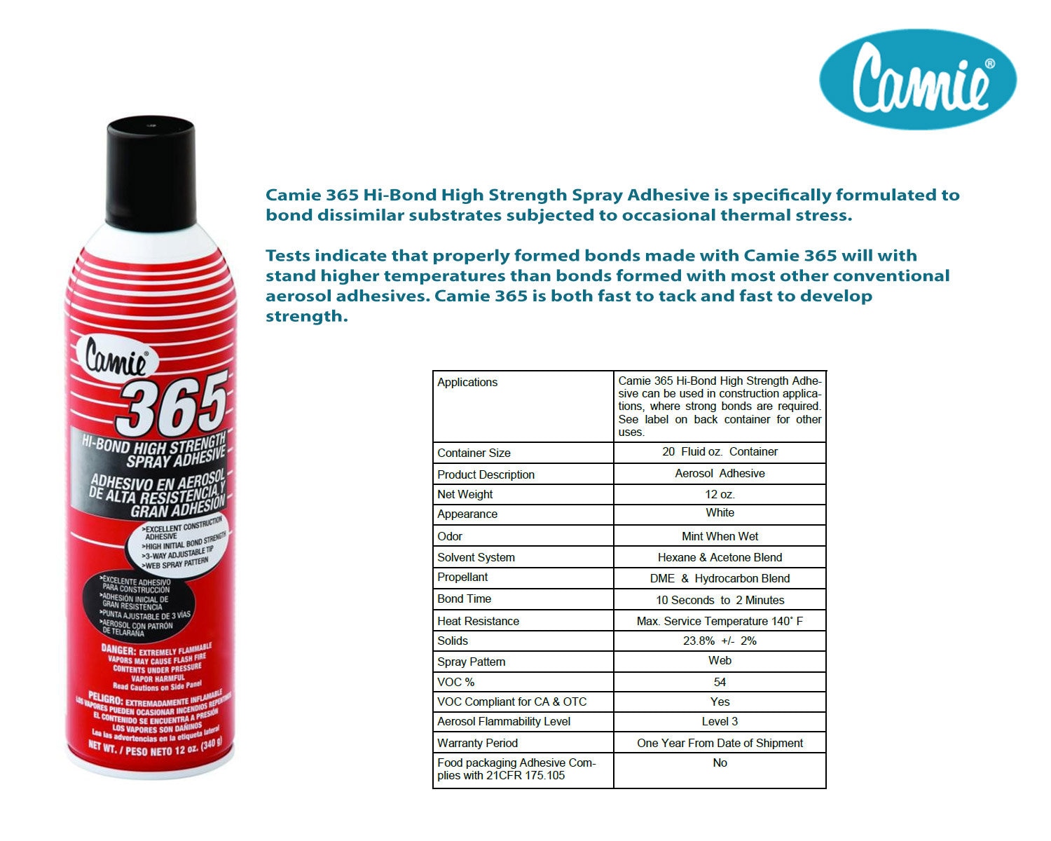 Adhesivo en aerosol, alta temperatura, resistente, 20 onzas
