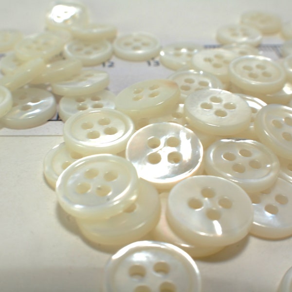 20 white MOP mother of pearl SHIRT BUTTONS (sizes 18L 16L 14L) x 2mm thick