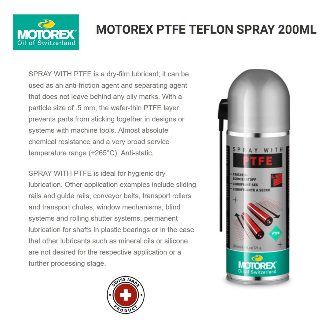 Motorex Teflon Spray With PTFE 200ml Made in Switzerland Dry Lubricant Used  as an Anti-friction Agent and Separating Agent -  Israel