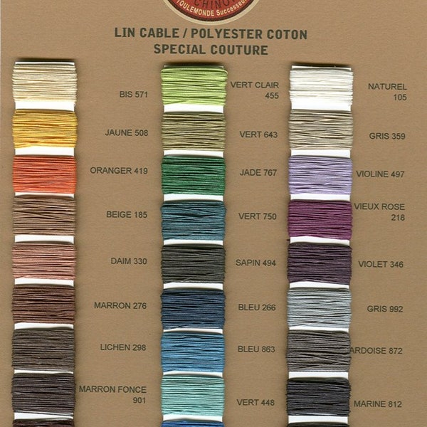 Fil Au Chinois 50g "Lin Cable" WAXED LINEN - #266   BLUE - for solid stitching, 5 thicknesses available - Made in France