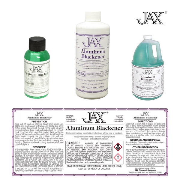 Jax Blackener For Aluminum - 2 oz, 1 Pint or 1 Gallon - Produces an antique black finish on aluminum