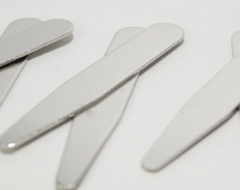 Set of 10 matte metal COLLAR STAYS / TIPS (20 pieces) - 4 sizes: 2 1/4", 2 1/2", 2 3/4, 3" long x 3/8" wide + add storage box