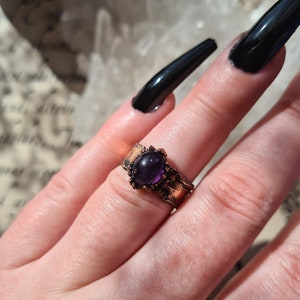 Amethyst Copper Ring ~ Electroformed Jewellery ~ Size 6 1/2 US