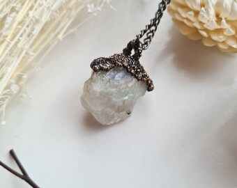 Rainbow Moonstone Copper Necklace ~ Electroformed Jewellery