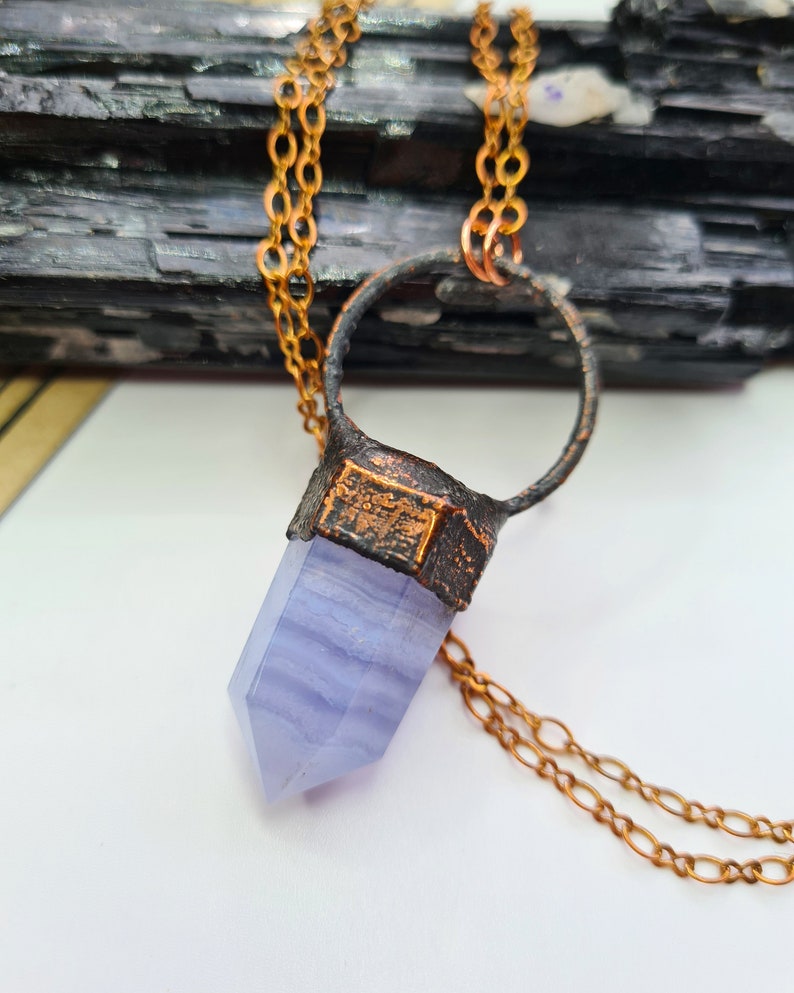 Blue Lace Agate Copper Necklace Electroformed Jewellery image 5